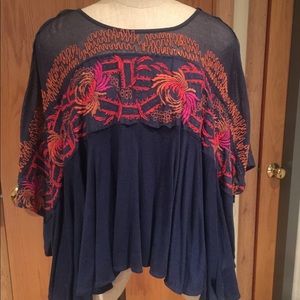 Free People Embroidered Pheasant Top NWOT